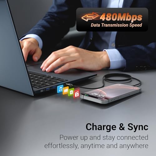 Zebronics Type C - Type C Braided Cable, 60 Watts, Upto 480Mbps Data Sync, Fast Charging, 1 M, Compatible with iPhone 15 & 16 Series, iPad, MacBook, Samsung, Android (Wattz 60CC5, Black) - Image 4