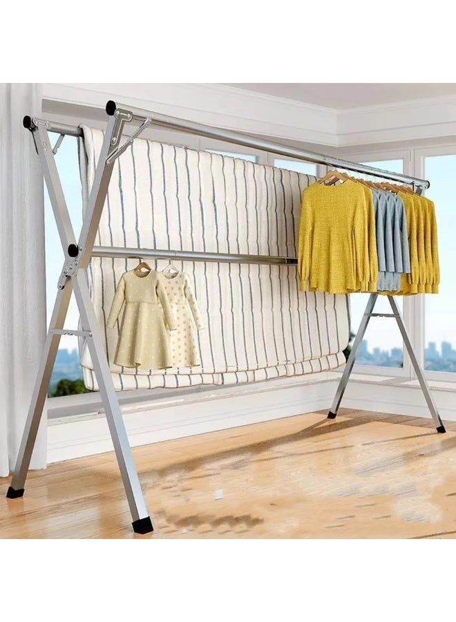 DubaiGallery Floor standing Stainless steel clothes hanger retractable folding clothes drying rack indoor foldable laundry rack outdoor - Image 2