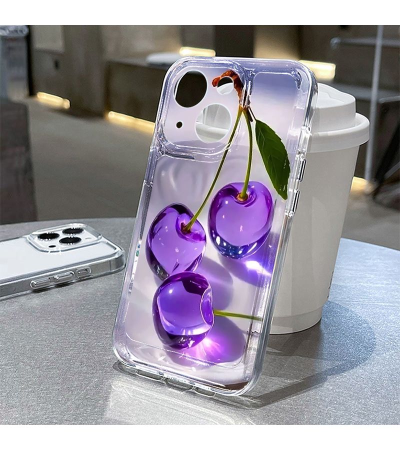 Phone Case Compatible with iPhone 11 Mixed Color 1 Purple Cherry Ripple Reflection Pattern Transparent Space Drop Proof Scratch Resistant Anti Shatter Screen Protection Design Comfortable Grip - Image 1