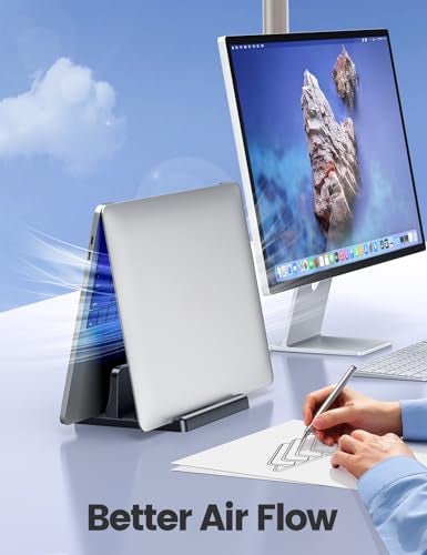 Vaydeer Vertical Laptop Stand Holder Plastic Adjustable Desktop Notebook Dock Space-Saving 3 in 1 for All MacBook Pro Air, Mac, HP, Dell, Microsoft Surface, Lenovo, up to 17.3 inches (Black) - Image 3