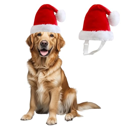 Wiz BBQT Large Dog Santa Hat with White Pompom, Adjustable M L Pet Dog Christmas Hat Semi-Padded with Elastic Strap, Golden Retriever Great Dane German Shepherd Christmas Costumes (Large) - Image 1
