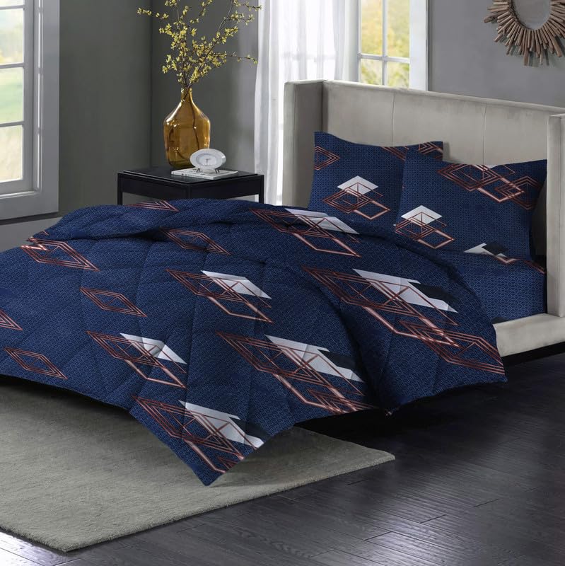 VAS COLLECTIONS 220 GSM Reversible Microfiber AC Comforter/Duvets for Mild Winter | All Season Single Size 3 Layered Quilted Blanket for Single Bed (230 cm x 150 cm, Abstract, (Blue and White) - Image 2