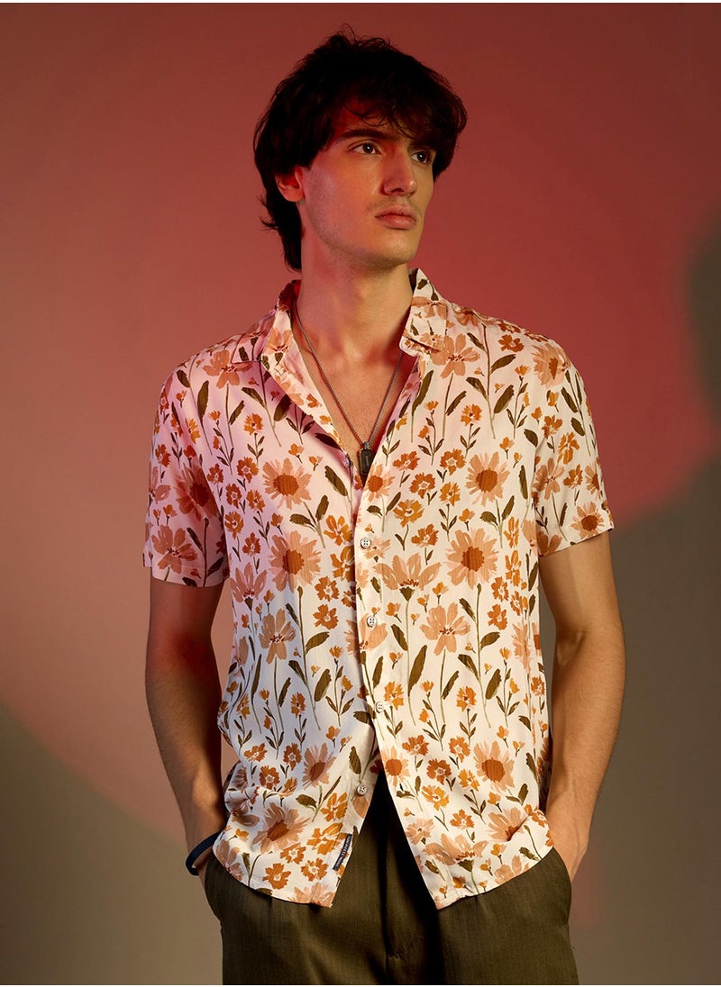 كامبوس سوترا Men's Orange Flower Shirt  - Image 2