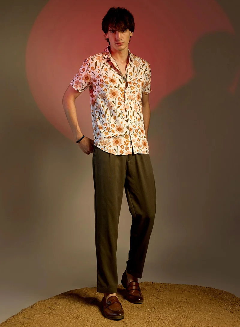 Campus Sutra Men's Orange Flower Shirt