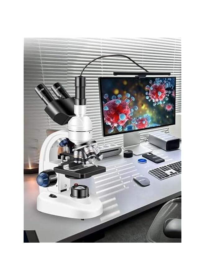 Arabest Adult Trinocular Microscope WF10x and WF25x Eyepieces 40X-5000X Magnification, Digital Lab Trinocular Compound LED Microscope (Trinocular Microscope with Electronic Eyepieces) - Image 4