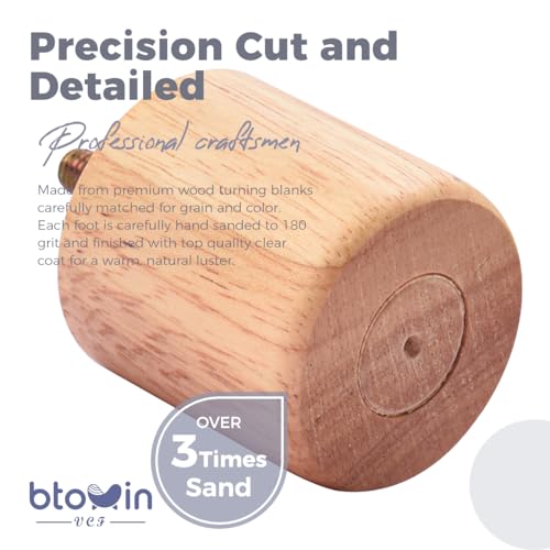 Btowin 2 inch Solid Wood Furniture Legs, 4Pcs Modern Round Wooden Bun Feet with Threaded 5/16'' Hanger Bolts & Mounting Plate & Screws for Sofa Couch Cabinet Bed - Image 3