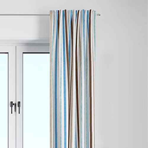 Bacati - Single Light Filtering Curtain Panel Mod Stripes Aqua/Brown - Image 1
