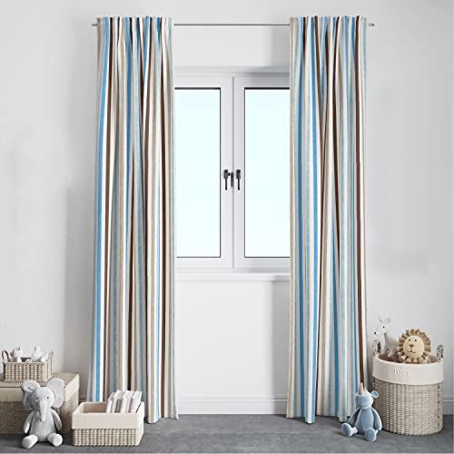 Bacati - Single Light Filtering Curtain Panel Mod Stripes Aqua/Brown - Image 3