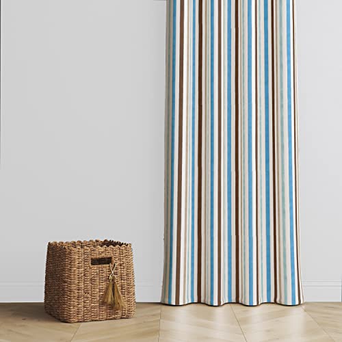 Bacati - Single Light Filtering Curtain Panel Mod Stripes Aqua/Brown - Image 4