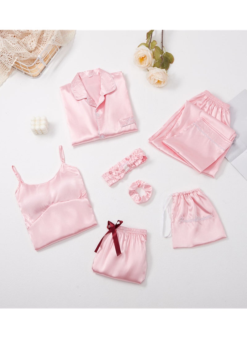 Generic - 7pcs pajamas set for women in all seasons imitation silk pajamas set - Image 1