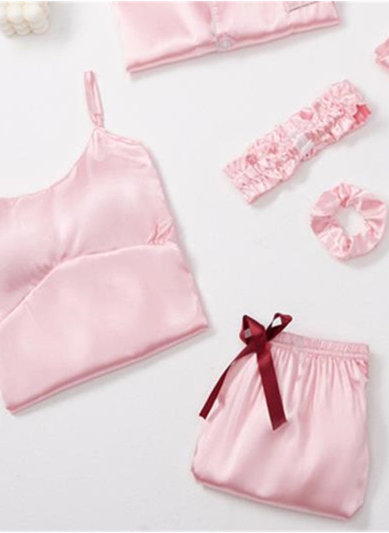 Generic - 7pcs pajamas set for women in all seasons imitation silk pajamas set - Image 1