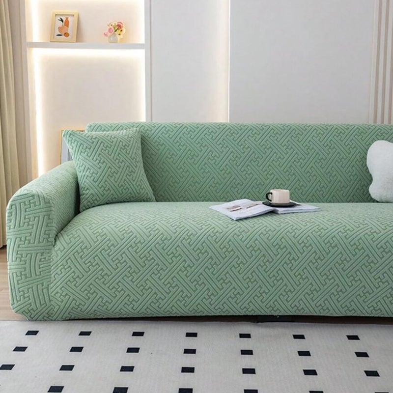 Lukzer غطاء أريكة جاكار عالمي 3 مقاعد من لوكزر مع 2 غطاء وسادة لمسة ناعمة مرنة (أخضر باهت شبكة متاهة/SC-107-03/180-230 سم) (220 غرام لكل متر مربع) - Image 5