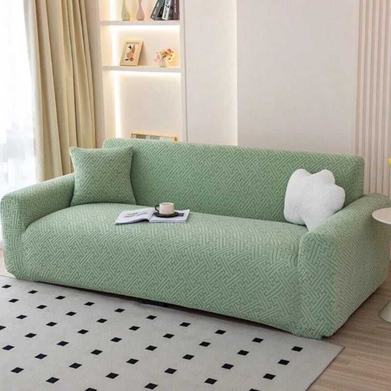 Lukzer غطاء أريكة جاكار عالمي 3 مقاعد من لوكزر مع 2 غطاء وسادة لمسة ناعمة مرنة (أخضر باهت شبكة متاهة/SC-107-03/180-230 سم) (220 غرام لكل متر مربع) - Image 1