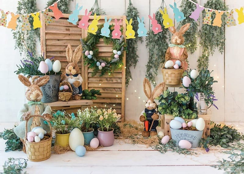 BUTEN Easter Photography Backdrop Egg Bunny Garden Flower Decoration Photo Background Birthday Party Supplies Newborn Baby Portrait Booth Props 7x5FT - Image 3