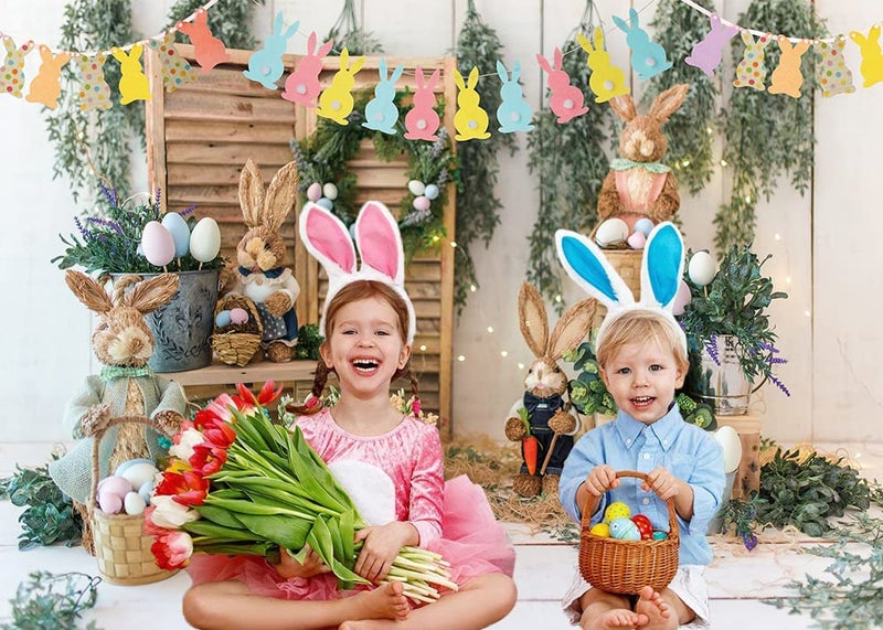 BUTEN Easter Photography Backdrop Egg Bunny Garden Flower Decoration Photo Background Birthday Party Supplies Newborn Baby Portrait Booth Props 7x5FT - Image 4