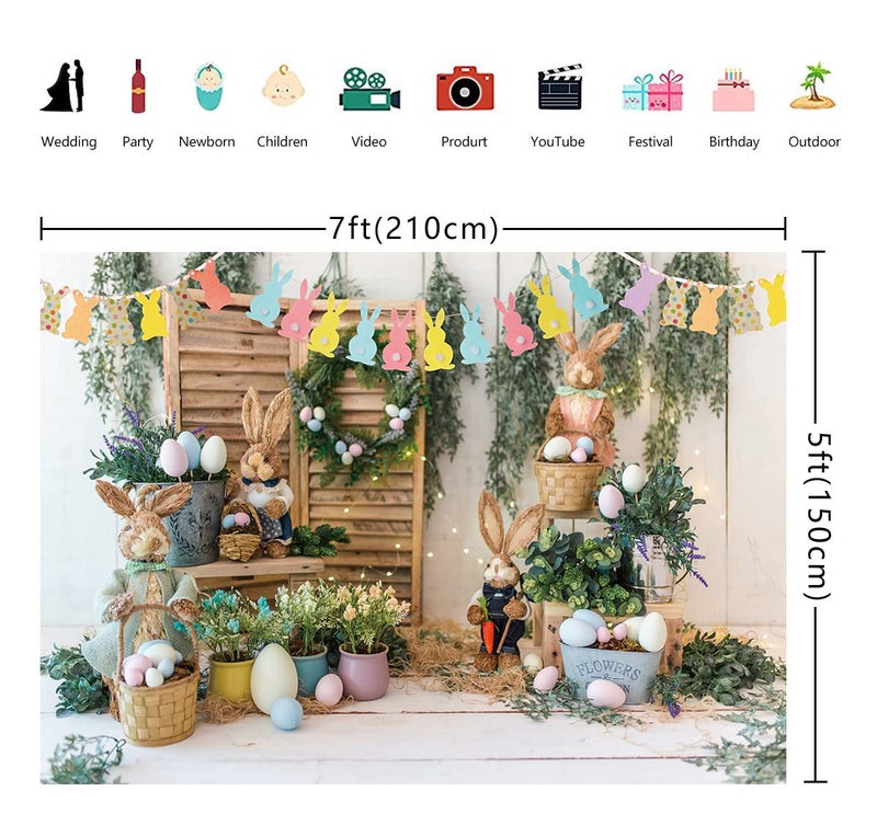BUTEN Easter Photography Backdrop Egg Bunny Garden Flower Decoration Photo Background Birthday Party Supplies Newborn Baby Portrait Booth Props 7x5FT - Image 5