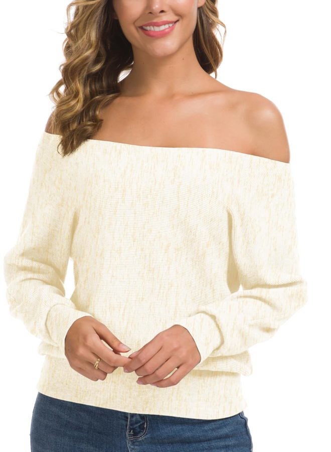 Feiersi Women's Off Shoulder Sweater Long Sleeve Loose Pullover Knit Jumper (Variegated Beige,XX-Large), 26 Variegated Beige, XXL - Image 5