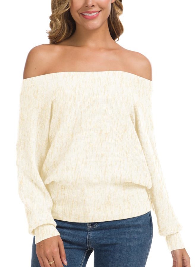 Feiersi Women's Off Shoulder Sweater Long Sleeve Loose Pullover Knit Jumper (Variegated Beige,XX-Large), 26 Variegated Beige, XXL - Image 4
