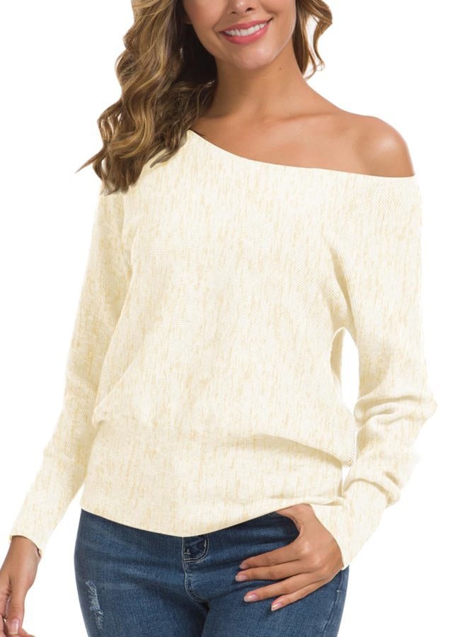 Feiersi Women's Off Shoulder Sweater Long Sleeve Loose Pullover Knit Jumper (Variegated Beige,XX-Large), 26 Variegated Beige, XXL - Image 2