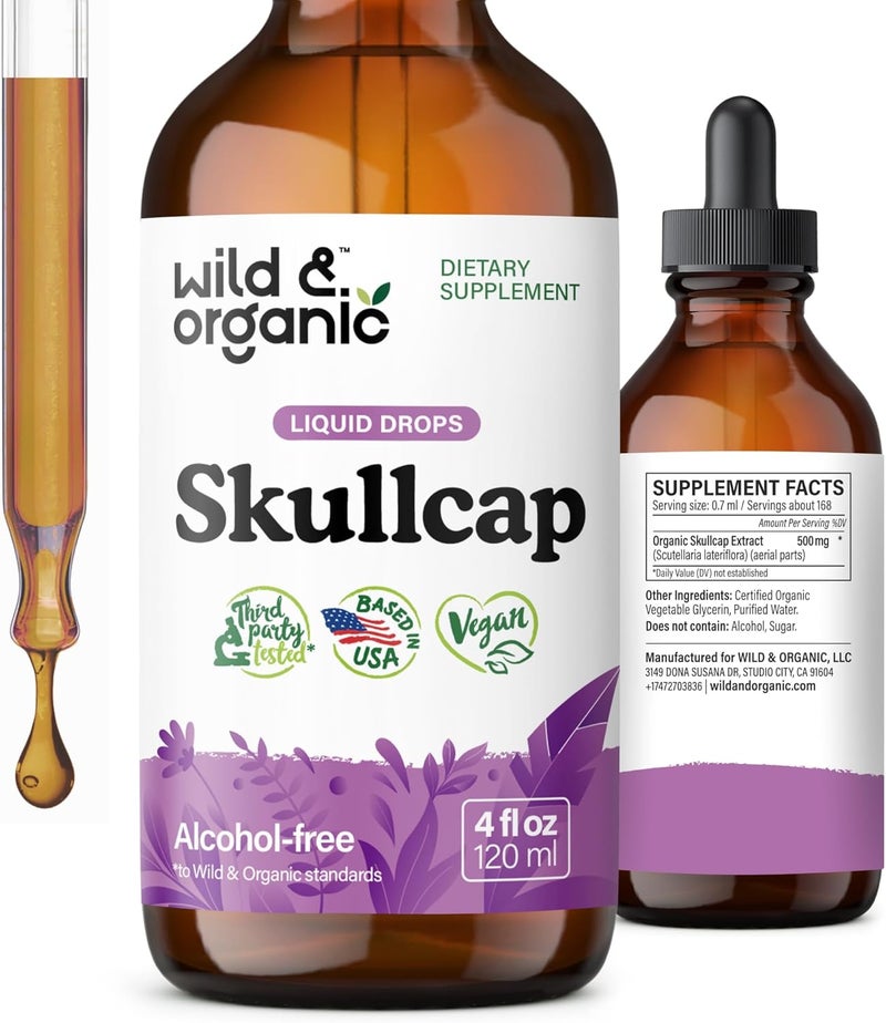 Wild & Organic Skullcap Liquid Drops 4 fl oz for Mood Support - Image 1