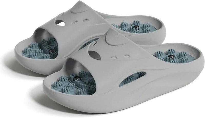 YelaJoy Acupressure Massage Slippers for Plantar Fasciitis - Full Coverage Reflexology Sandals with Massage Nodes, Foot Massager for Stress Relief, Relaxation Gift for Women Men - Gray EU42-43 - Image 1