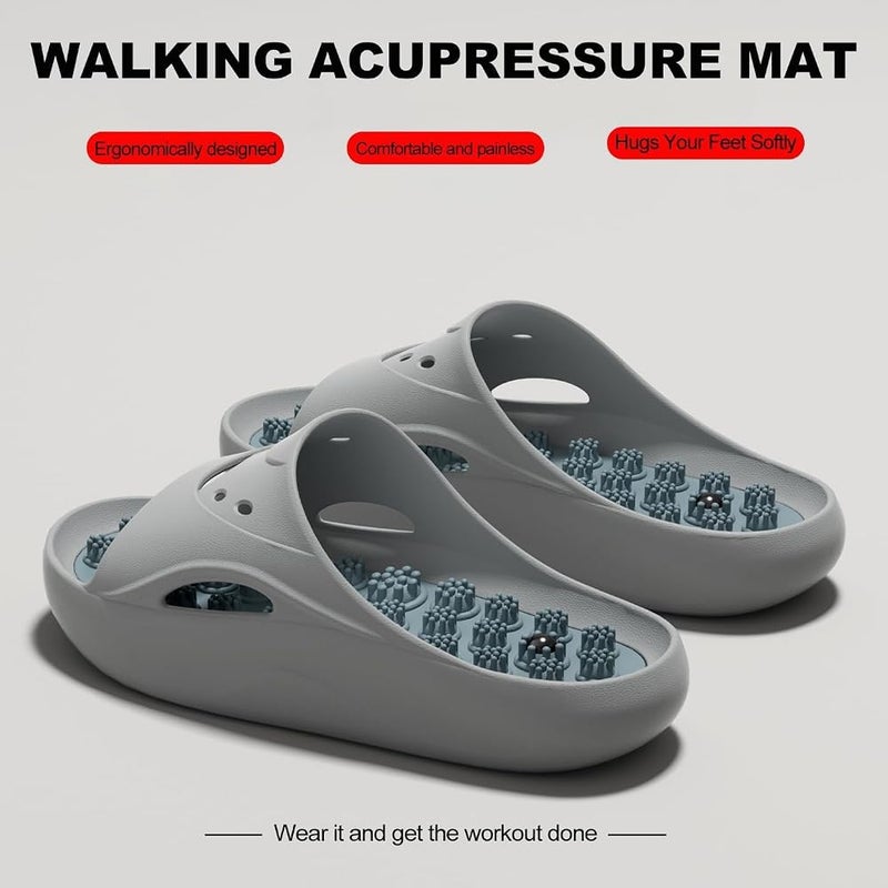 YelaJoy Acupressure Massage Slippers for Plantar Fasciitis - Full Coverage Reflexology Sandals with Massage Nodes, Foot Massager for Stress Relief, Relaxation Gift for Women Men - Gray EU42-43 - Image 3