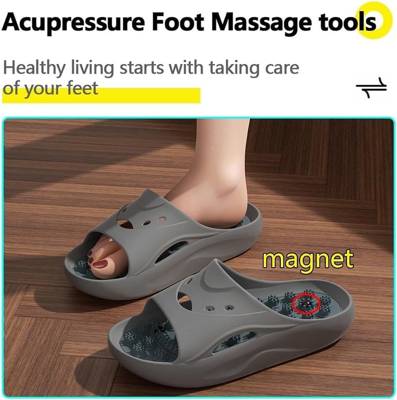 YelaJoy Acupressure Massage Slippers for Plantar Fasciitis - Full Coverage Reflexology Sandals with Massage Nodes, Foot Massager for Stress Relief, Relaxation Gift for Women Men - Gray EU42-43 - Image 2