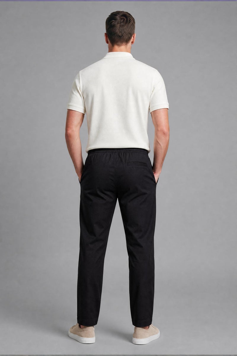 DeFacto Black Man Linen Blend Elastic Waist Regular Fit Black Trousers Casual - Image 3