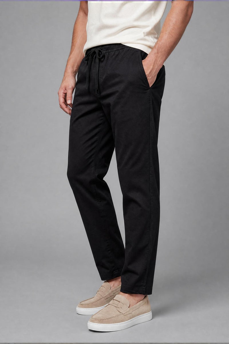 DeFacto Black Man Linen Blend Elastic Waist Regular Fit Black Trousers Casual - Image 4