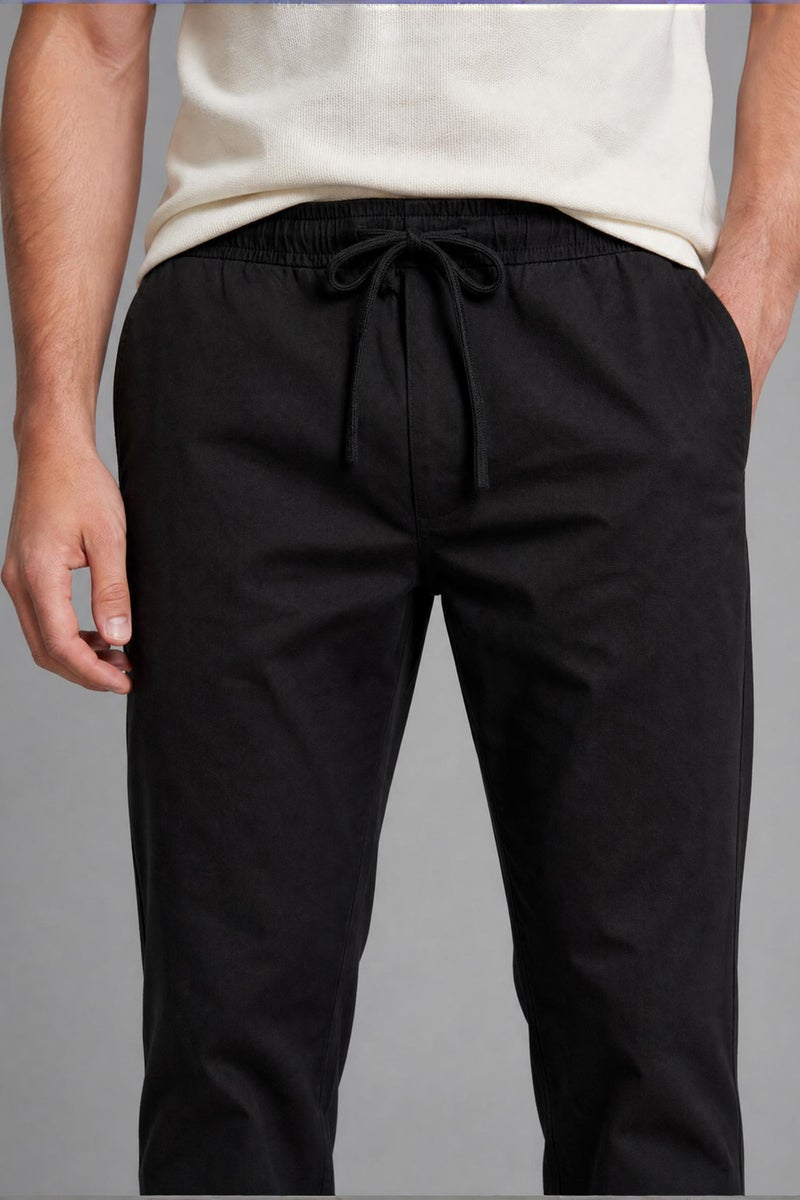 DeFacto Black Man Linen Blend Elastic Waist Regular Fit Black Trousers Casual - Image 5