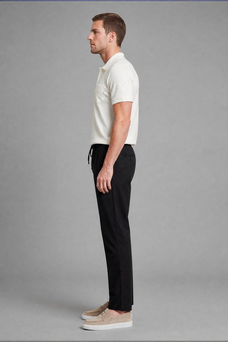 DeFacto Black Man Linen Blend Elastic Waist Regular Fit Black Trousers Casual - Image 2