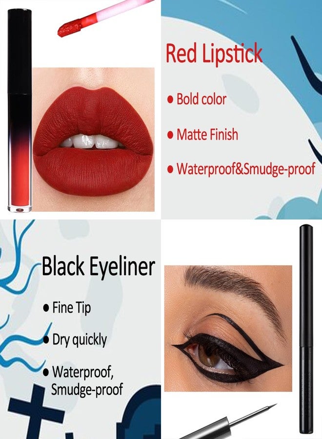 Mysense Sally Makeup Kit,Halloween Sally Costume Corpse Bride Makeup,Sally Face Cosplay Accessories for Women Girls Kids,Light Blue Face Paint+Red Lipstick+Black Liquid Eyeliner+Sponges - Image 4