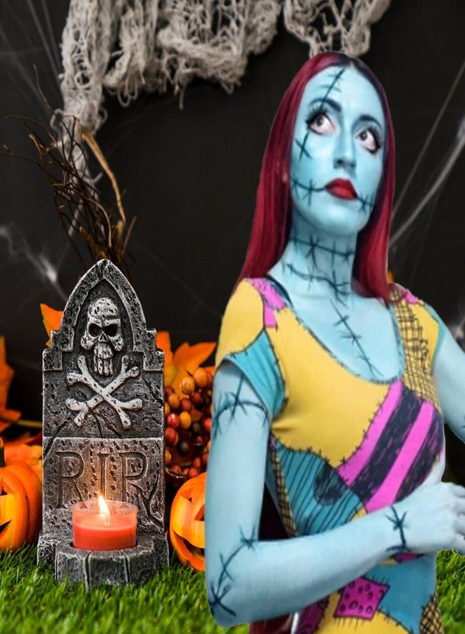 Mysense Sally Makeup Kit,Halloween Sally Costume Corpse Bride Makeup,Sally Face Cosplay Accessories for Women Girls Kids,Light Blue Face Paint+Red Lipstick+Black Liquid Eyeliner+Sponges - Image 2