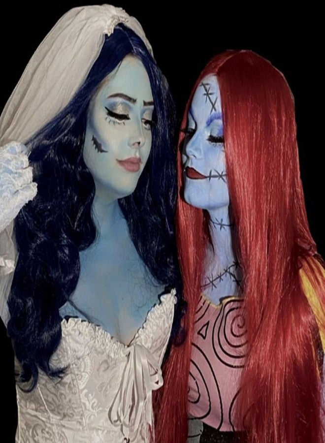 Mysense Sally Makeup Kit,Halloween Sally Costume Corpse Bride Makeup,Sally Face Cosplay Accessories for Women Girls Kids,Light Blue Face Paint+Red Lipstick+Black Liquid Eyeliner+Sponges - Image 5