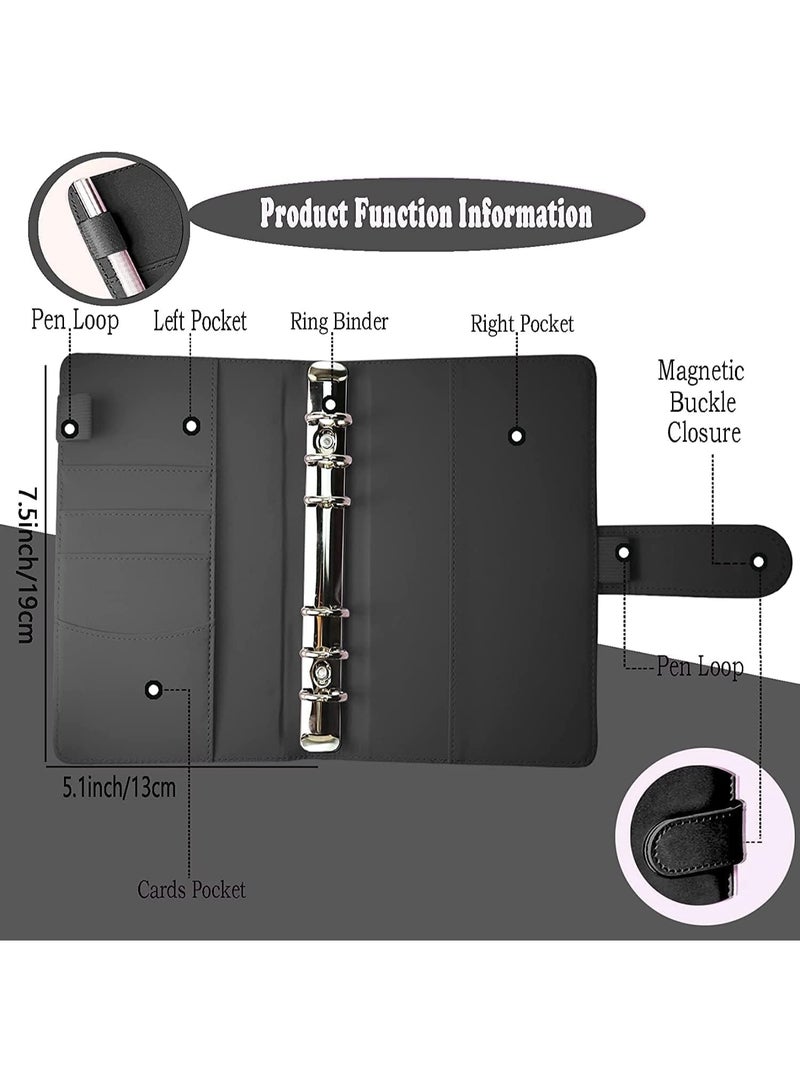 DPTER A6 Pu Leather Budget Binder,Cash Envelopes for Budgeting,Budget Planner Include Budget Wallet, 8 pcs Budget Binder with Zipper Envelopes, 12 pcs Budget Sheets, 2 pcs Budget Binder Stickers(Black) - Image 3