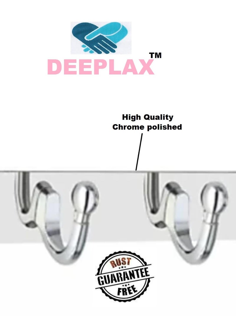 Deeplax Exclusive Super Heavy Duty 6 Pin Bathroom Cloth Hooks, Door Hanger, Wall Hooks Rail for Hanging Clothes and Keys, Bathroom Accessories (Fully Chrome Finish), (Pack of 2) - Image 2