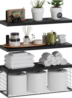 Bathroom Shelves Over Toilet with Storage Basket, Floating Bathroom Wall Shelves for Home Organization & Wall Decor, Bathroom/Kitchen/Living Room Shelves,Natural Wood ( Black) - pzsku/Z8A8B22FBE9A3687D6B77Z/45/_/1737512943/4f05bbeb-6bc8-4a3a-a7d6-d29cccc79b60