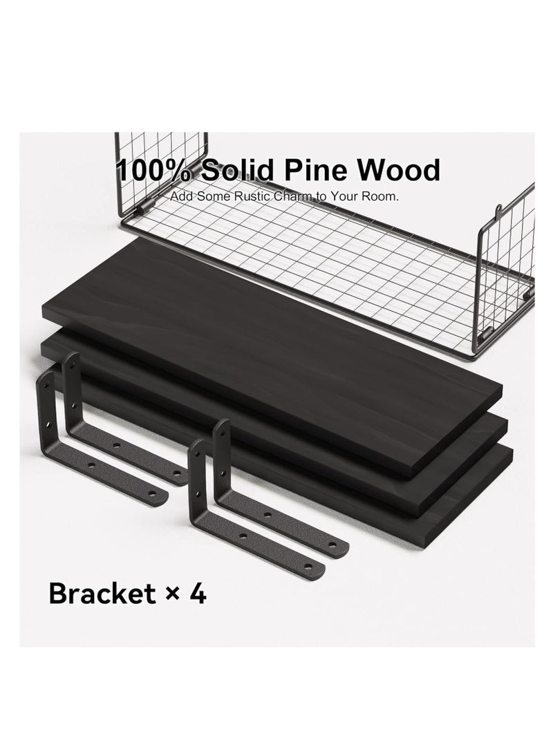 ميكسد رفوف الحمام فوق المرحاض مع سلة التخزين ، رفوف جدار الحمام العائمة لتنظيم المنزل وديكور الجدار ، رفوف الحمام / المطبخ / غرفة المعيشة ، الخشب الطبيعي (الأسود) - Image 4