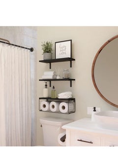 Bathroom Shelves Over Toilet with Storage Basket, Floating Bathroom Wall Shelves for Home Organization & Wall Decor, Bathroom/Kitchen/Living Room Shelves,Natural Wood ( Black) - pzsku/Z8A8B22FBE9A3687D6B77Z/45/_/1737513086/d5ca2e62-c3b8-4d5e-8acf-9e7fa63c81ae