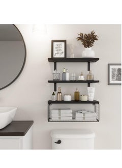 Bathroom Shelves Over Toilet with Storage Basket, Floating Bathroom Wall Shelves for Home Organization & Wall Decor, Bathroom/Kitchen/Living Room Shelves,Natural Wood ( Black) - pzsku/Z8A8B22FBE9A3687D6B77Z/45/_/1737513106/f3d95e42-29f6-4bef-b29f-8638af832b3e