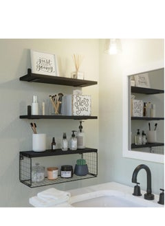 Bathroom Shelves Over Toilet with Storage Basket, Floating Bathroom Wall Shelves for Home Organization & Wall Decor, Bathroom/Kitchen/Living Room Shelves,Natural Wood ( Black) - pzsku/Z8A8B22FBE9A3687D6B77Z/45/_/1737513116/5a6e42d8-523a-4198-a38b-6d2e151ec497