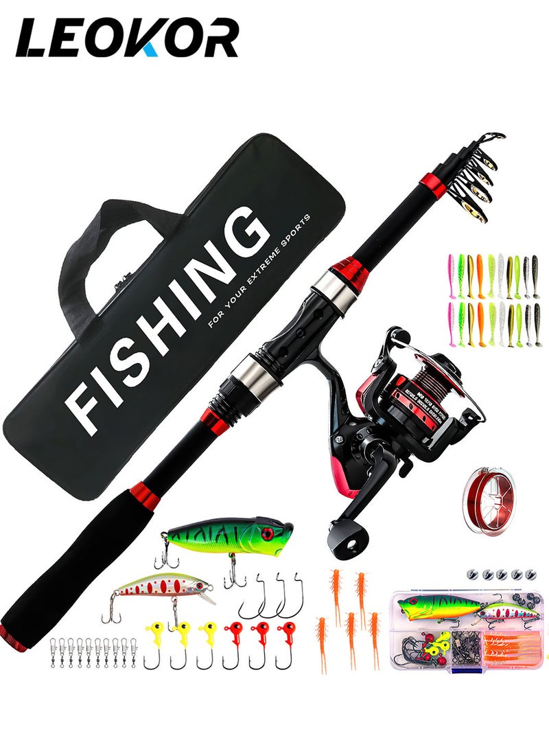 LEOKOR Fishing Pole and Tackle Box, Portable Telescopic Fiberglass Fishing Rod - Fishing Gear Set - With Reel Combo Set, Fishing Line, Fishing Lures Kit, Storage Bag - 1.8 Meter - Image 1
