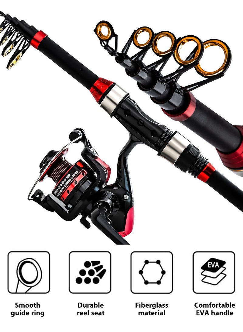 LEOKOR Fishing Pole and Tackle Box, Portable Telescopic Fiberglass Fishing Rod - Fishing Gear Set - With Reel Combo Set, Fishing Line, Fishing Lures Kit, Storage Bag - 1.8 Meter - Image 5