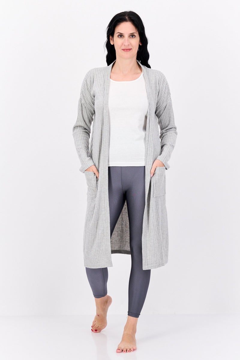 BRAVE SOUL Women Textured Loungewear Cardigan, Grey - Image 1