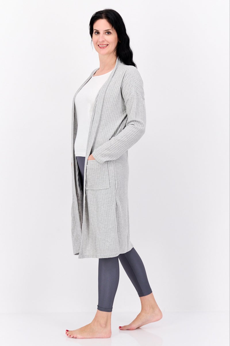 BRAVE SOUL Women Textured Loungewear Cardigan, Grey - Image 3