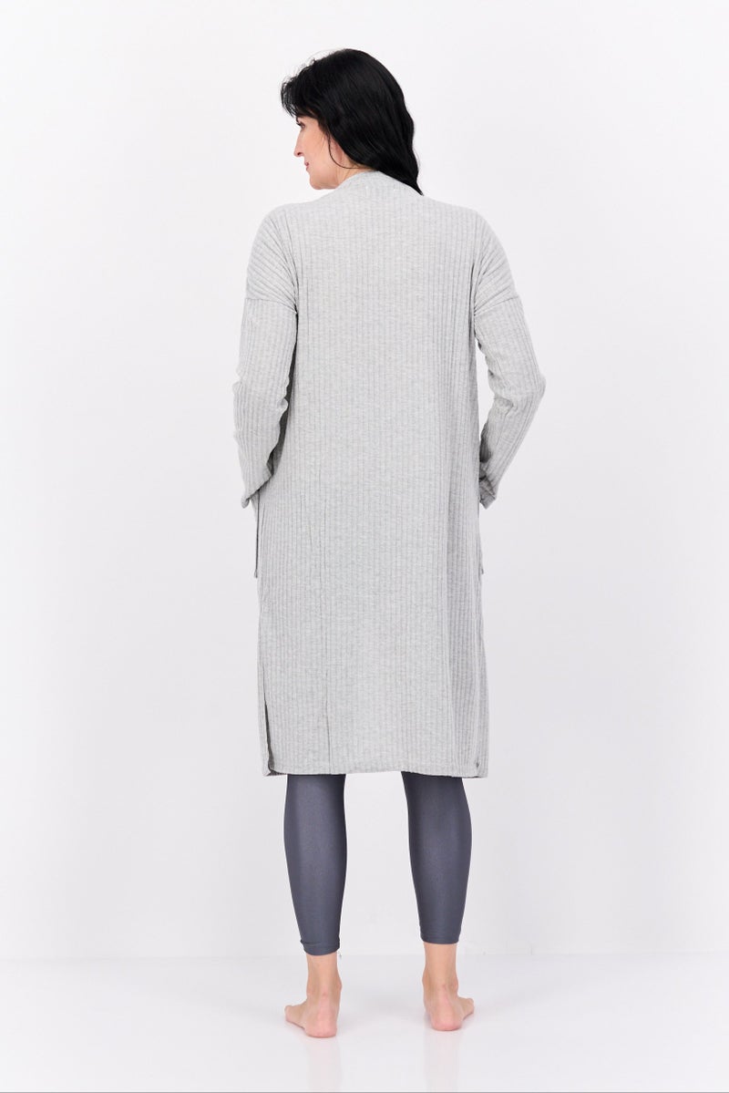 BRAVE SOUL Women Textured Loungewear Cardigan, Grey - Image 4
