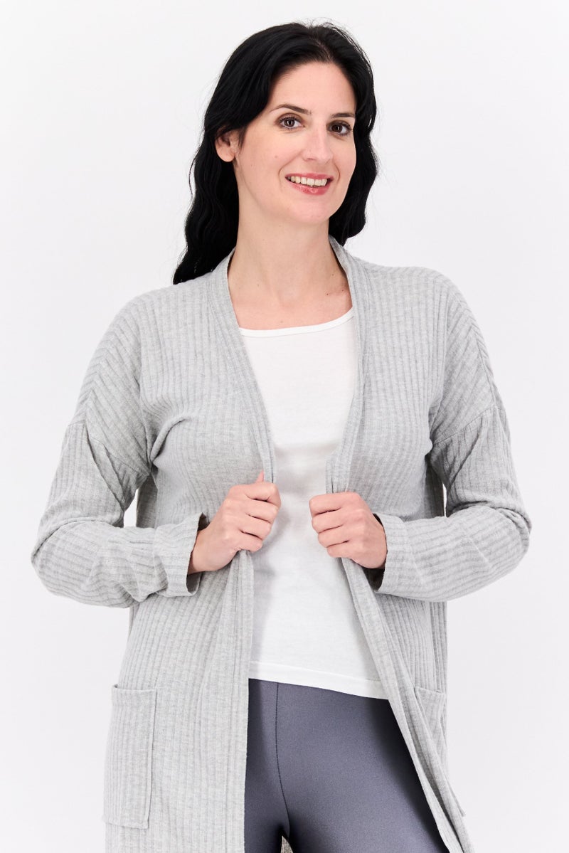 BRAVE SOUL Women Textured Loungewear Cardigan, Grey - Image 2