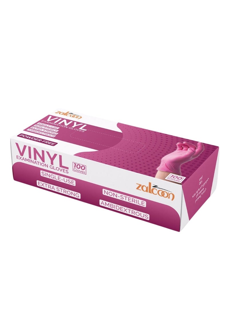 Zalcoon Pink Synthetic Nitrile Vinyl Blended Gloves, 4 Mil, Powder-Free, Smooth, Non-Sterile, Pack of 100 Pieces  - Image 1