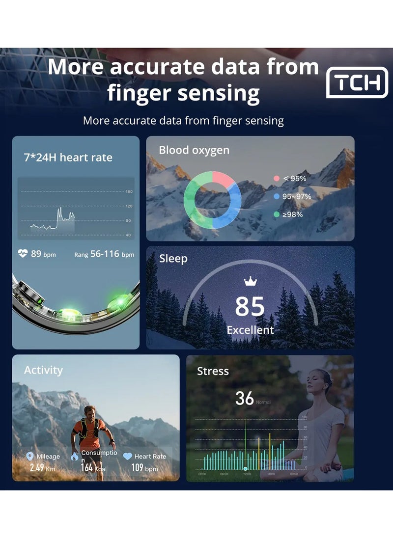 TCH TCH Smart Ring R10 - Health & Fitness Tracker for Men and Women, Sleep Monitoring, Heart Rate  Oxygen, Pressure, Stress Tracking, Waterproof, 7 Days Battery Life Family Care Android+IOS  - Image 2