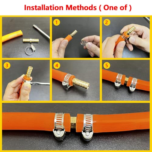 Da by 3 pcs 3/8"(10mm) Barb Splicer Mender Hose Brass Barb Fitting with 6 pcs Stainless Steel Pipe Clamps for Water/Fuel/Air - Image 4